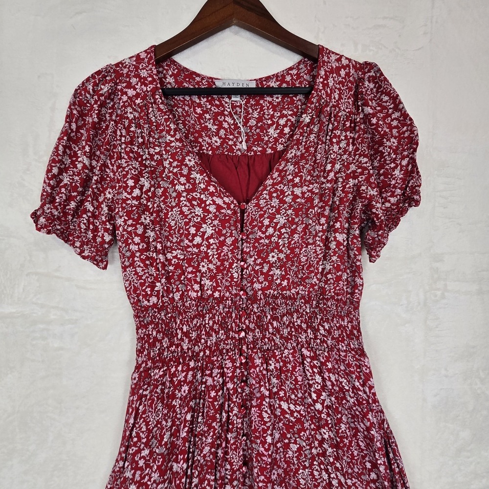Hayden Los Angeles Floral Ruched Waist Maxi Dress Asymmetrical‎ Hem Size Medium - Picture 4 of 11